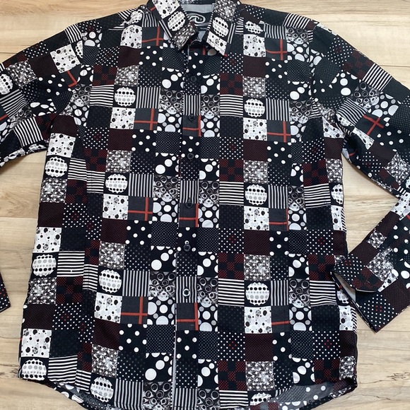 NWT Caviar Dremes Mens S Long Sleeve Button Down Shirt. Squares and Circles. - Picture 3 of 7